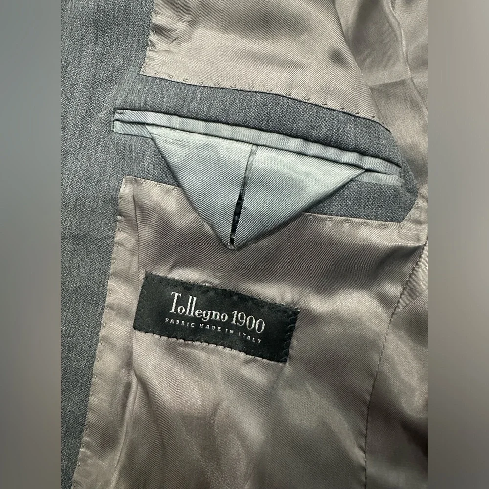 The Blk Tux 38R Tollegno 1900 Gray Suit Jacket Blazer 100% Merino Wool Italy